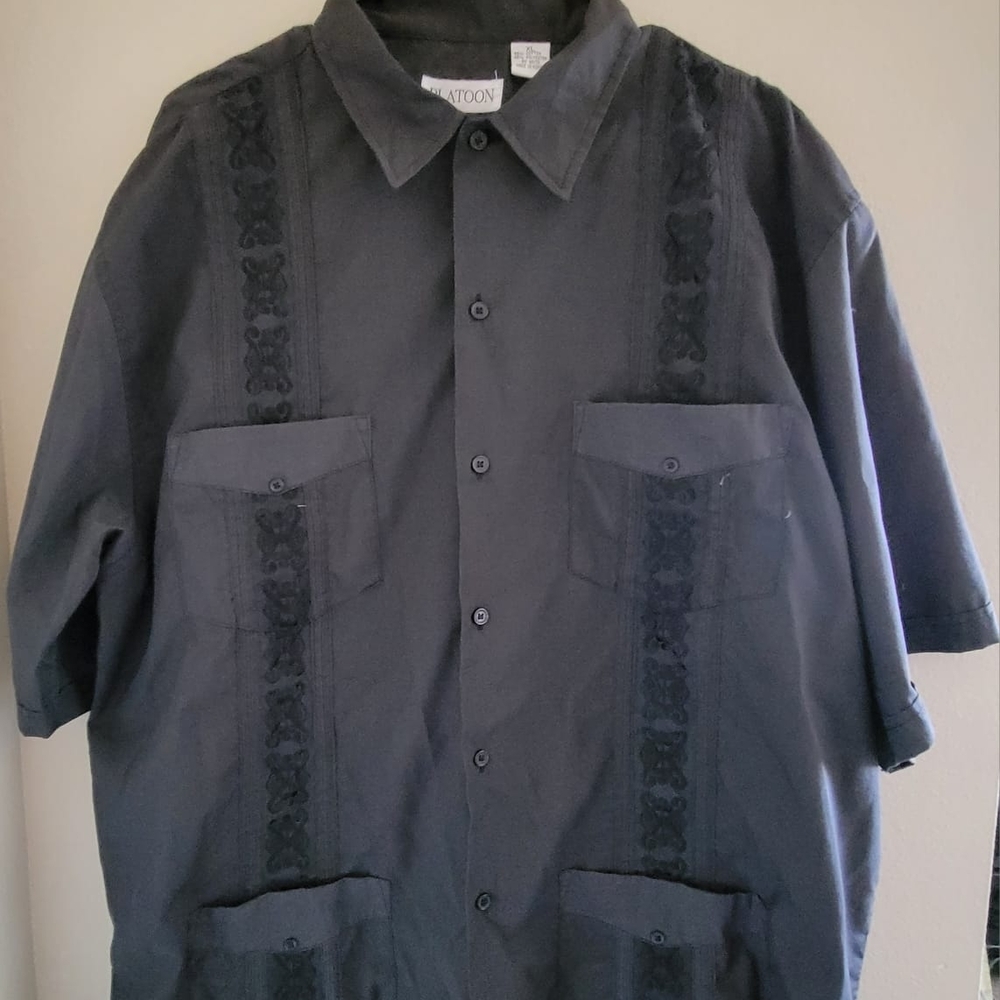 Men's Black Embroidered Button Down Shirt